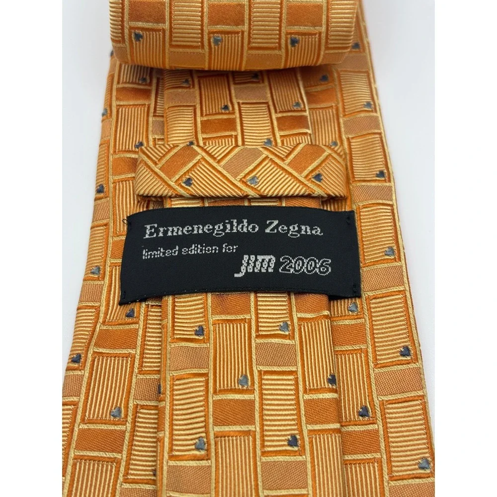 Ermenegildo Zegna Silk Tie Orange Geometric Limited Edition JIII 2006
